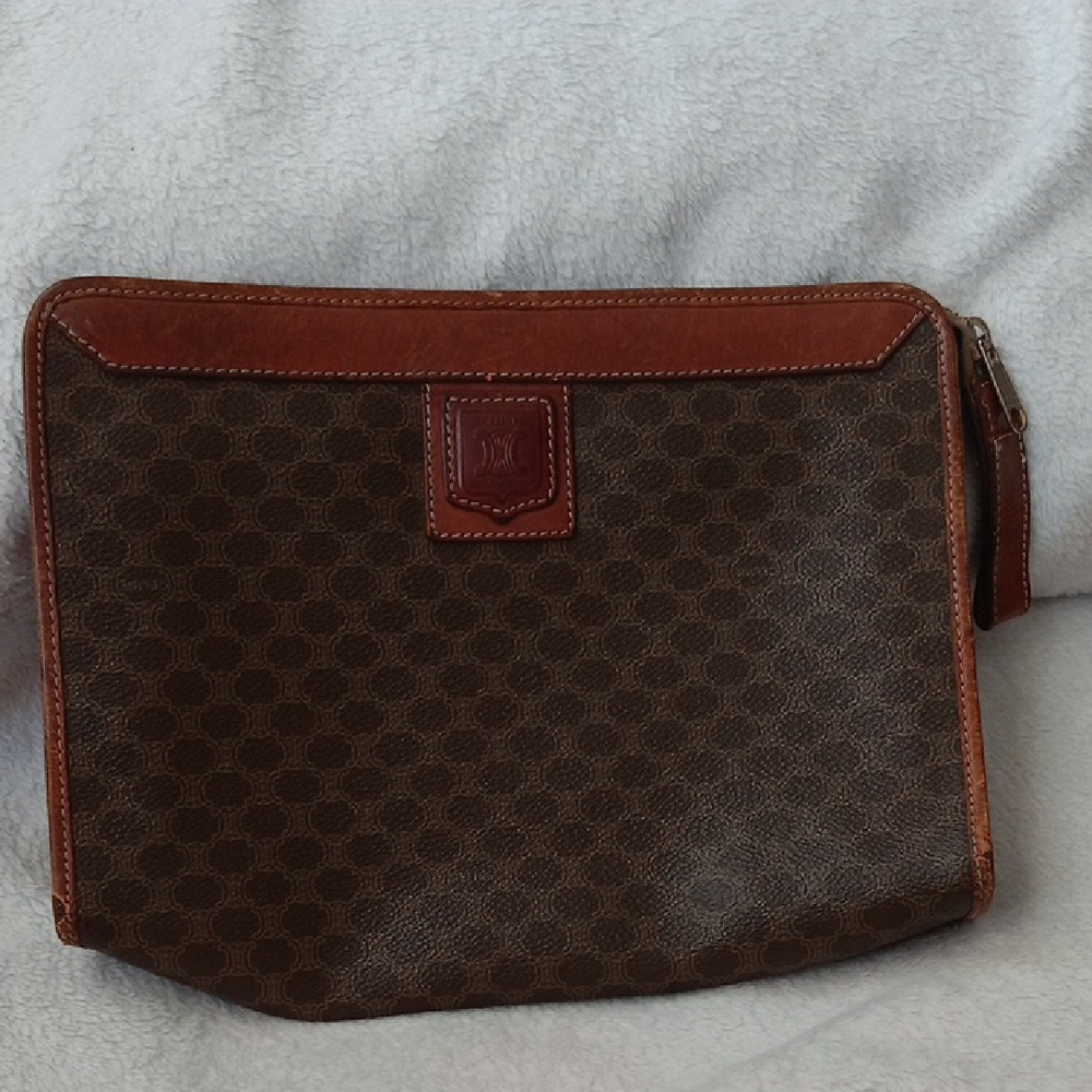 Celine Brown Toiletry Bag with Leather Trim